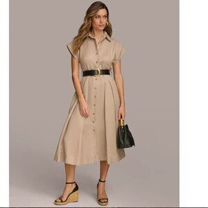 NWT Donna Karan NY Button-Front Short-Sleeve Midi Belted Dress Sz 6, $179